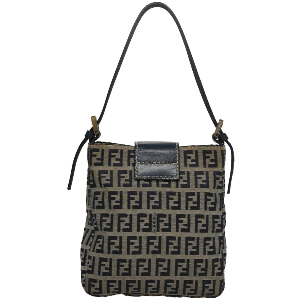 FENDI Zucchino Canvas Hand Bag Navy Silver108378