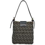 FENDI Zucchino Canvas Hand Bag Navy Silver108378