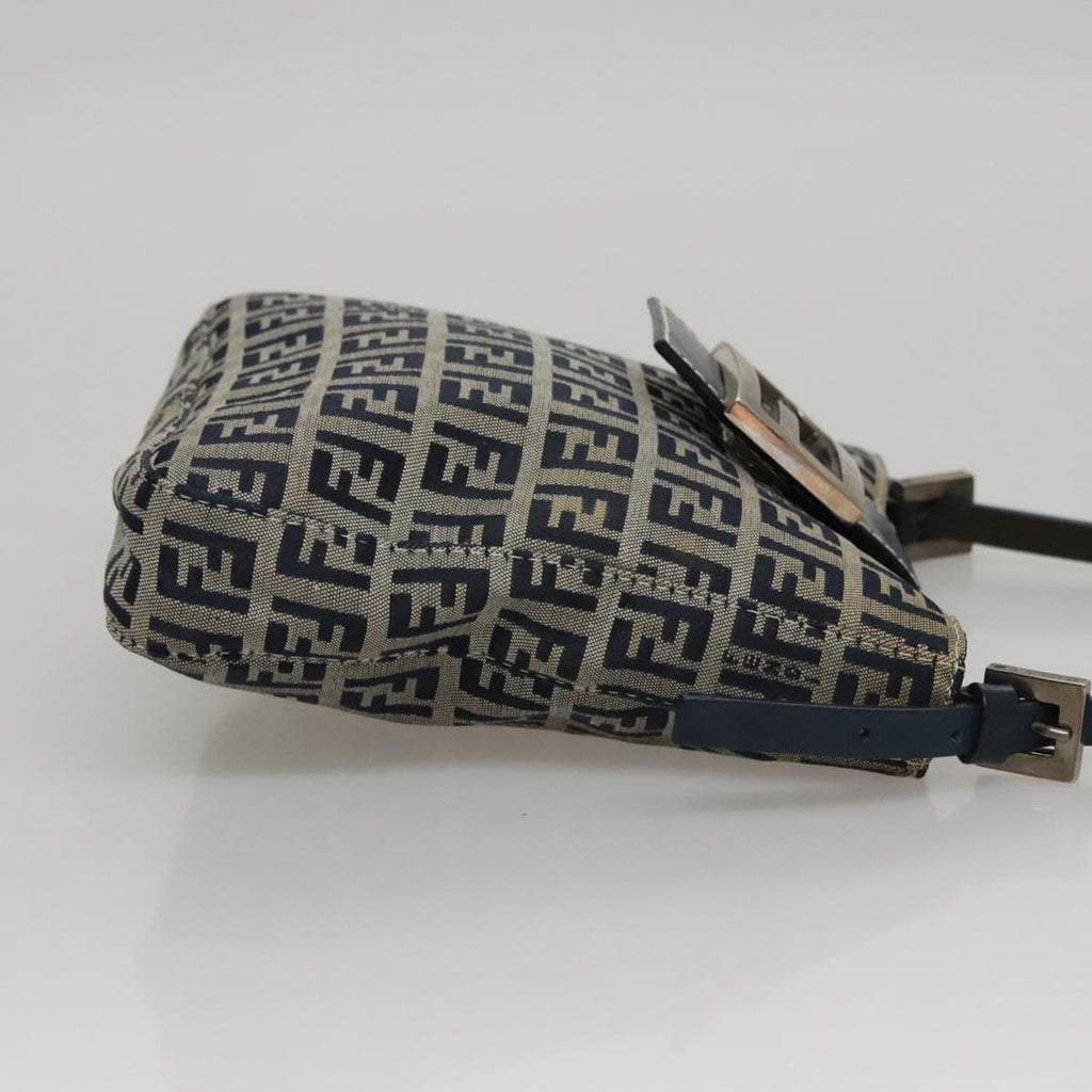 FENDI Zucchino Canvas Hand Bag Navy Silver108378