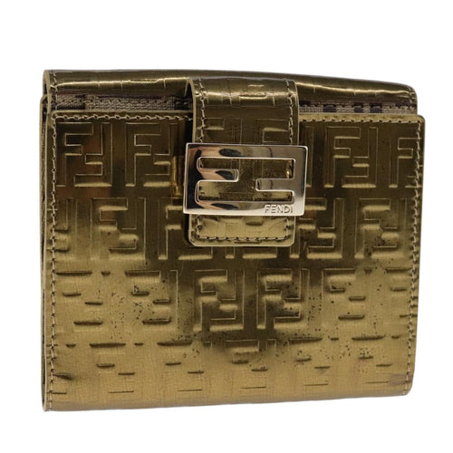 FENDI Zucchino Canvas Wallet Patent leather Gold108922