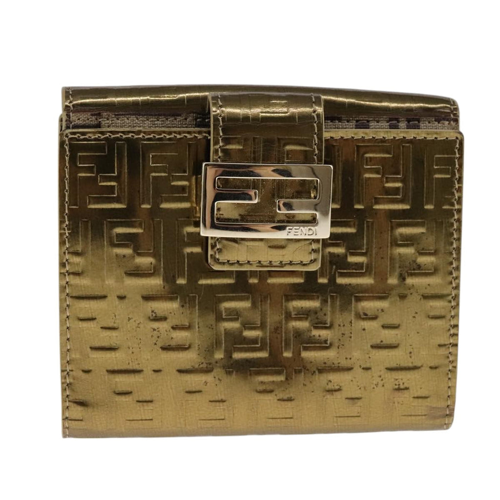 FENDI Zucchino Canvas Wallet Patent leather Gold108922