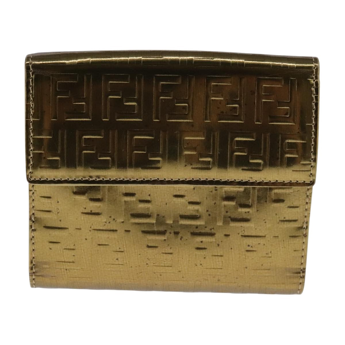 FENDI Zucchino Canvas Wallet Patent leather Gold108922