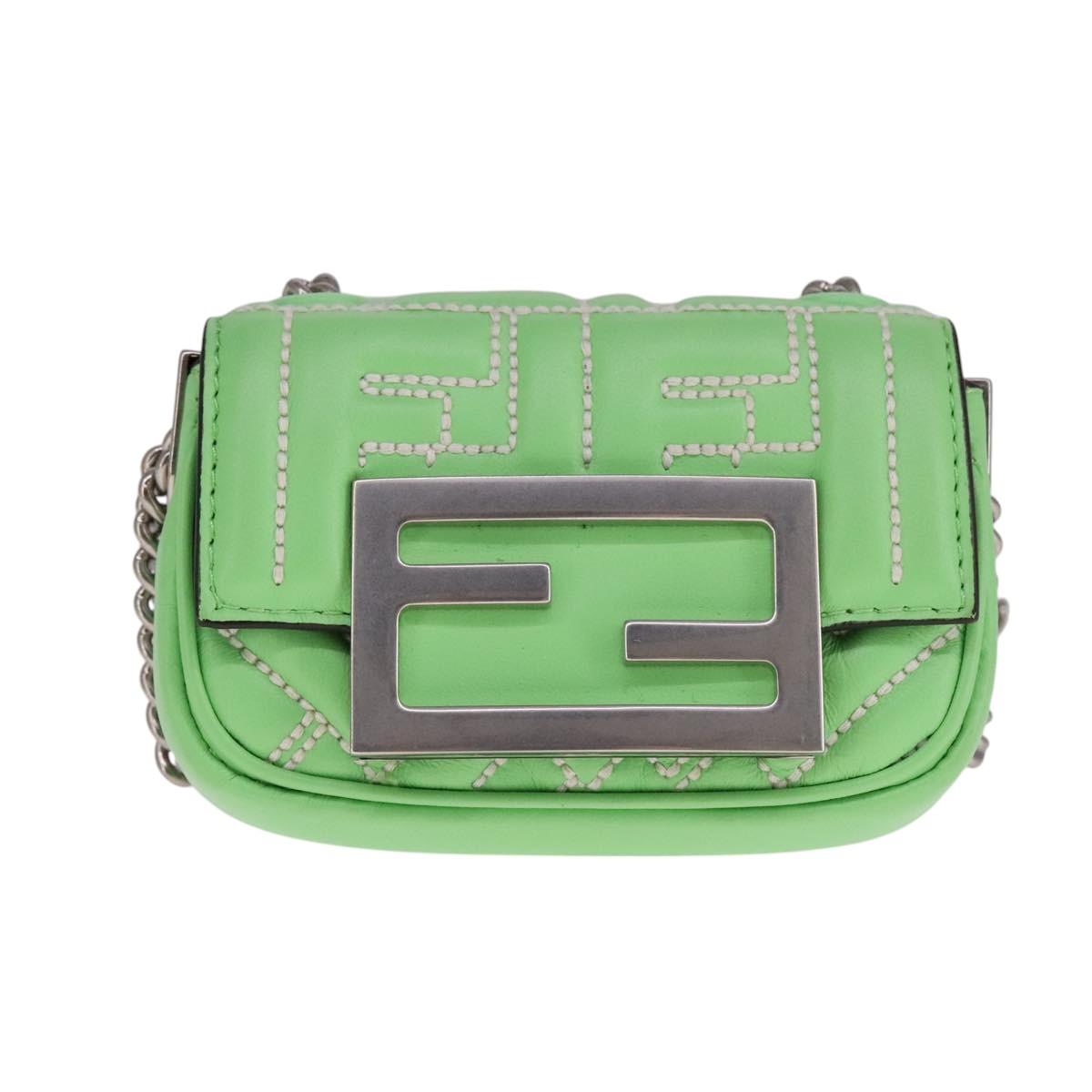 FENDI Zucca Canvas Nano Baguette Shoulder Bag Leather Green108928A
