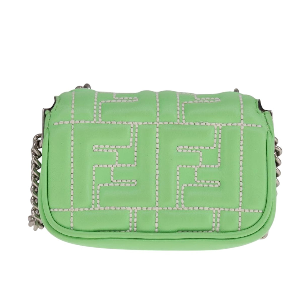 FENDI Zucca Canvas Nano Baguette Shoulder Bag Leather Green108928A