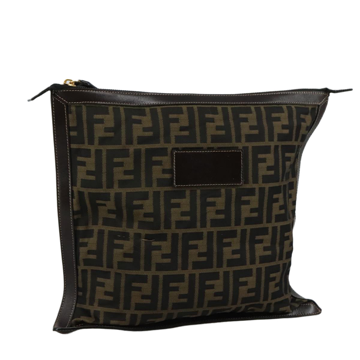 FENDI Zucca Canvas Clutch Bag Brown Black gold108974