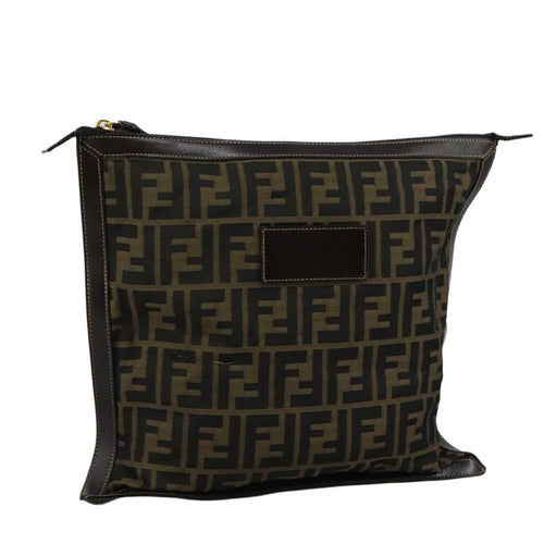 FENDI Zucca Canvas Clutch Bag Brown Black gold108974