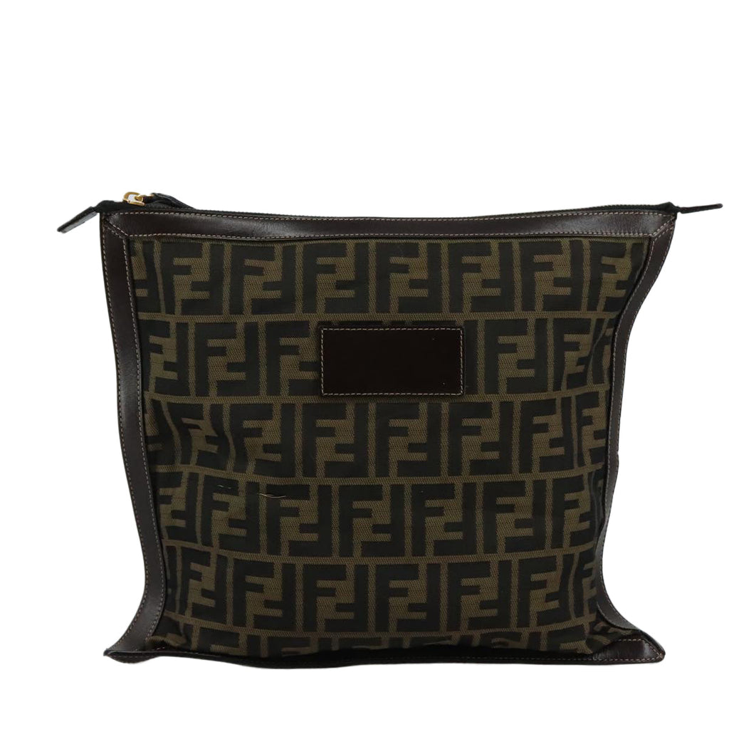 FENDI Zucca Canvas Clutch Bag Brown Black gold108974