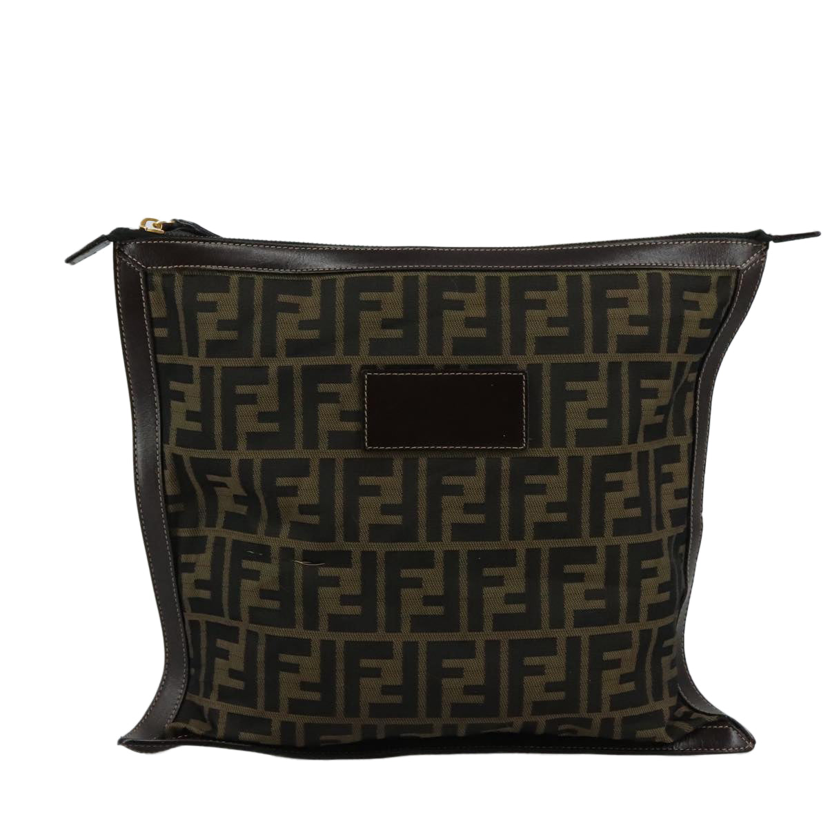 FENDI Zucca Canvas Clutch Bag Brown Black gold108974