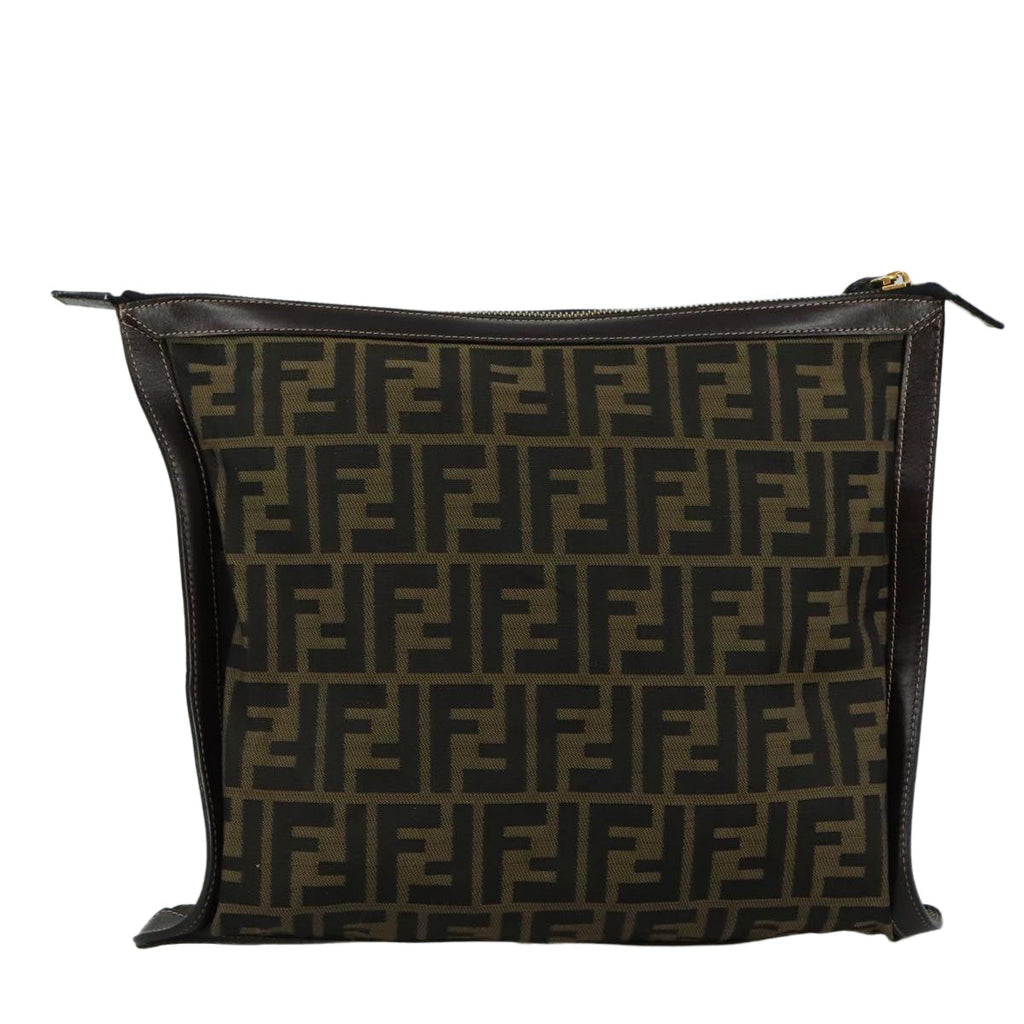 FENDI Zucca Canvas Clutch Bag Brown Black gold108974