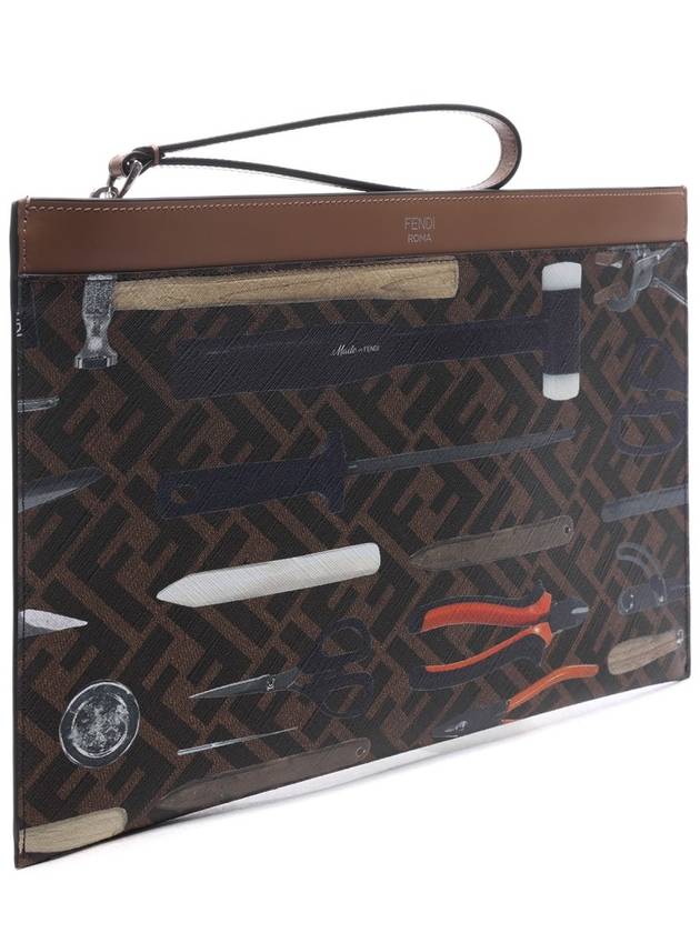 Fendi FF Logo Medium Flat Canvas Clutch Bag Brown