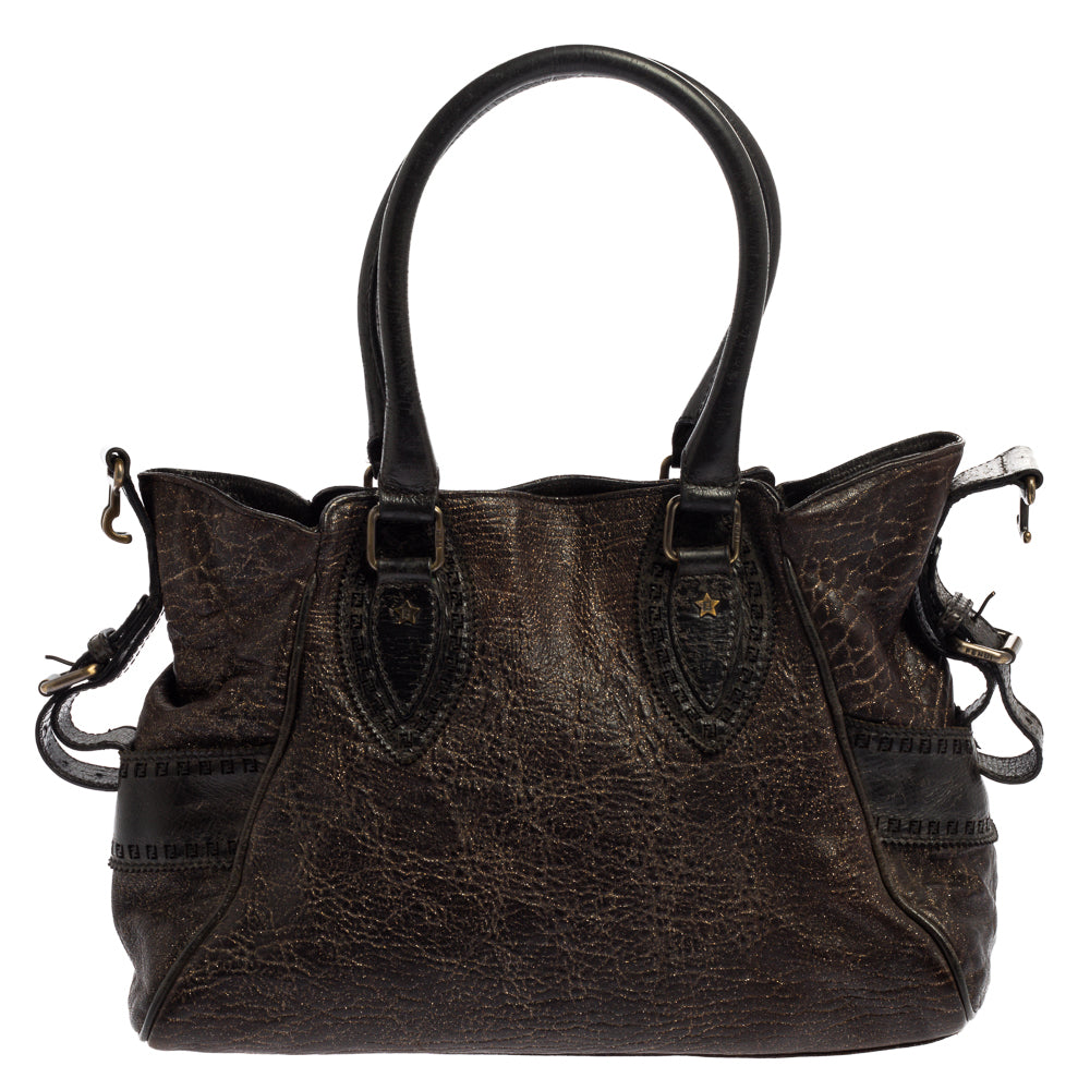 Fendi Dark Shimmer Leather Small Studded Chef De Jour Bag