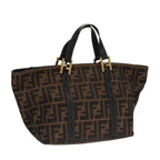 FENDI Zucca Canvas Hand Bag Brown Black gold109153