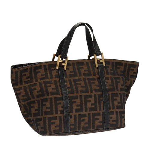 FENDI Zucca Canvas Hand Bag Brown Black gold109153
