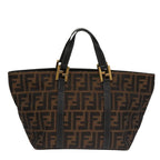 FENDI Zucca Canvas Hand Bag Brown Black gold109153