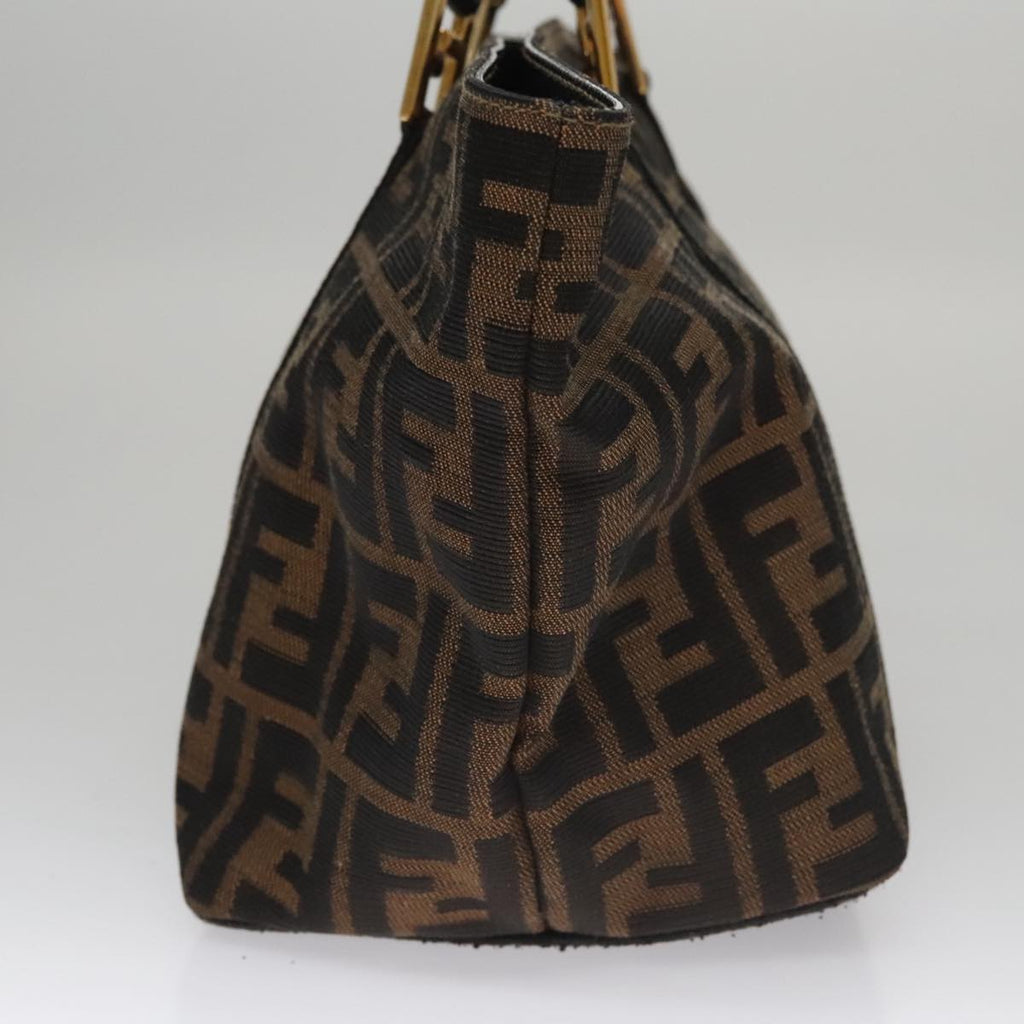 FENDI Zucca Canvas Hand Bag Brown Black gold109153