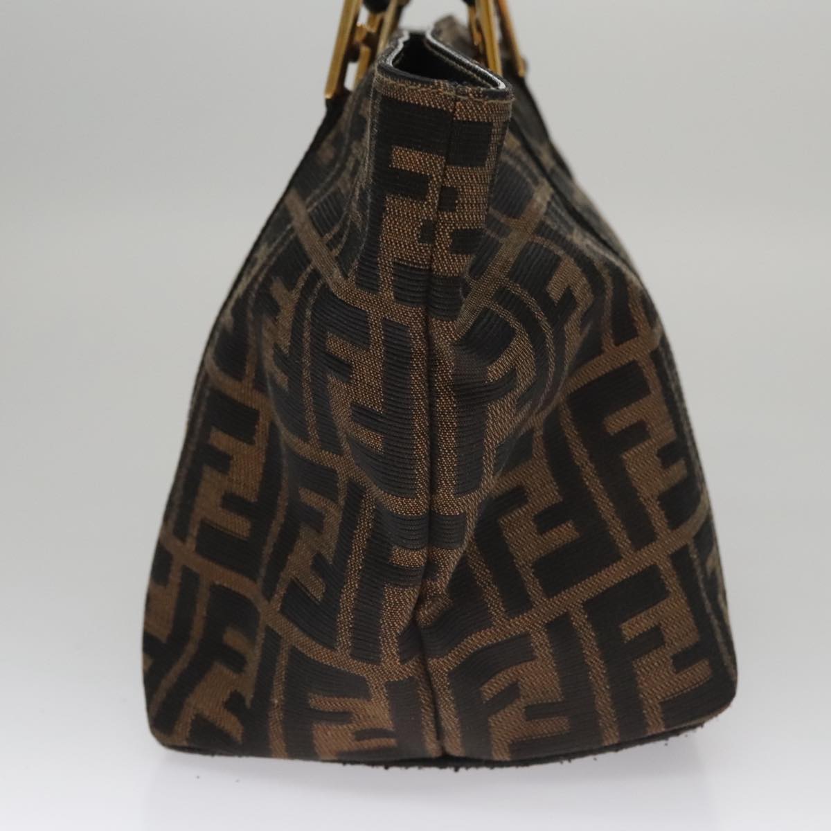 FENDI Zucca Canvas Hand Bag Brown Black gold109153