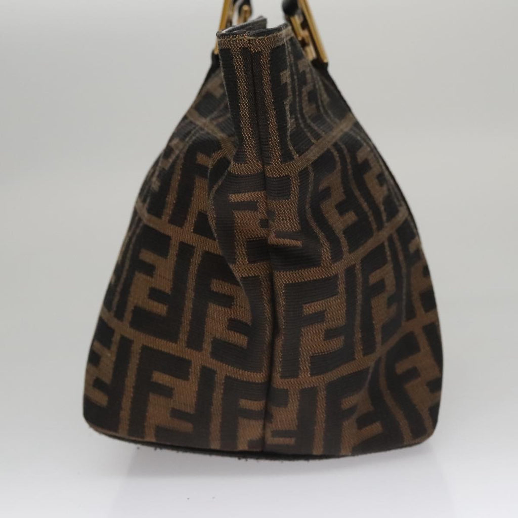 FENDI Zucca Canvas Hand Bag Brown Black gold109153