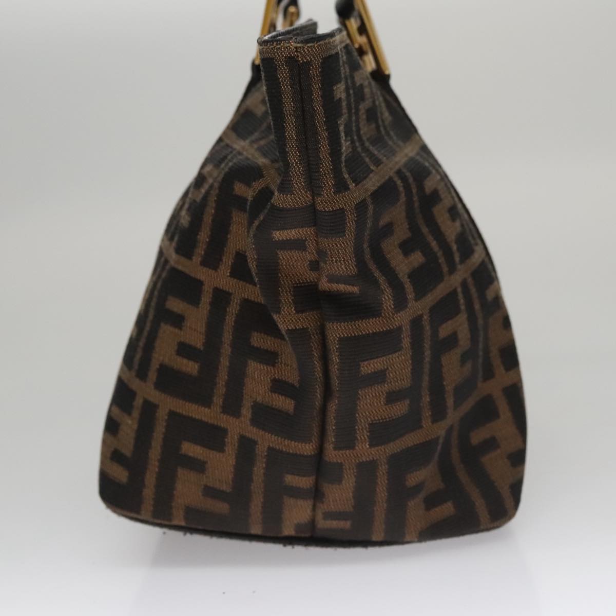 FENDI Zucca Canvas Hand Bag Brown Black gold109153