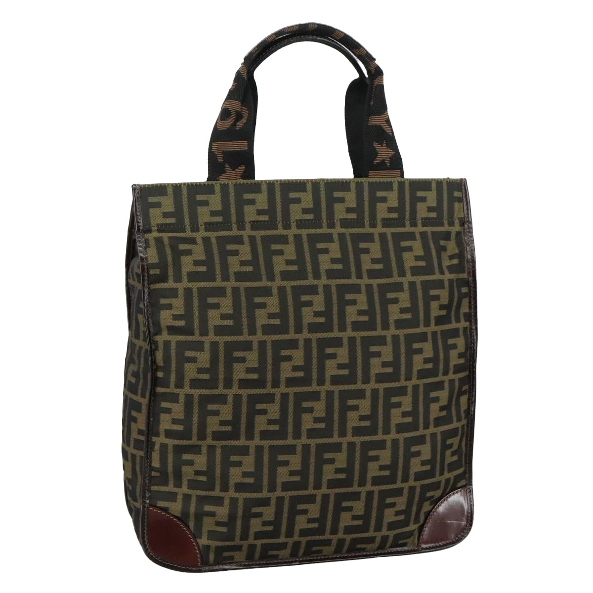 FENDI Zucca Canvas Hand Bag Brown Black109154