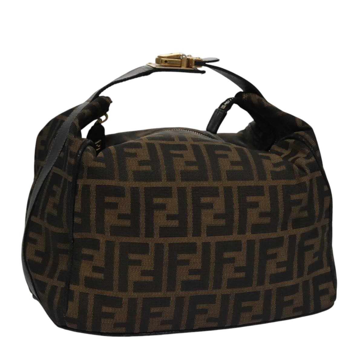 FENDI Zucca Canvas Hand Bag Brown Black gold109159