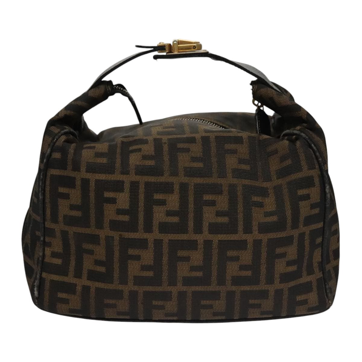 FENDI Zucca Canvas Hand Bag Brown Black gold109159
