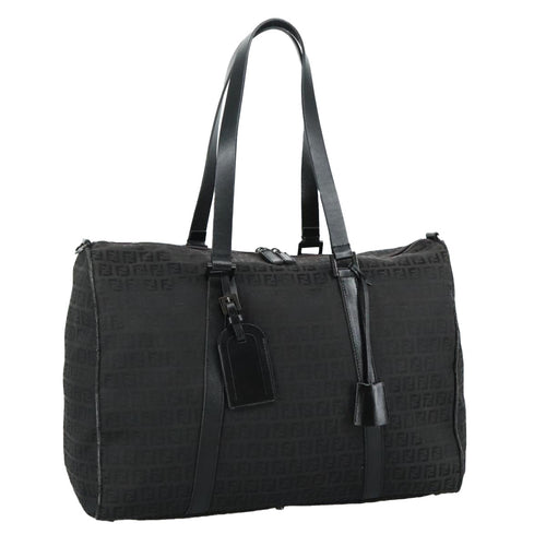 FENDI Zucchino Canvas Boston Bag Silver Black109161