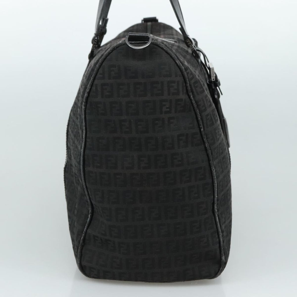 FENDI Zucchino Canvas Boston Bag Silver Black109161