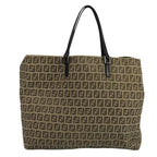 FENDI Zucchino Canvas Tote Bag Beige Brown Silver109192