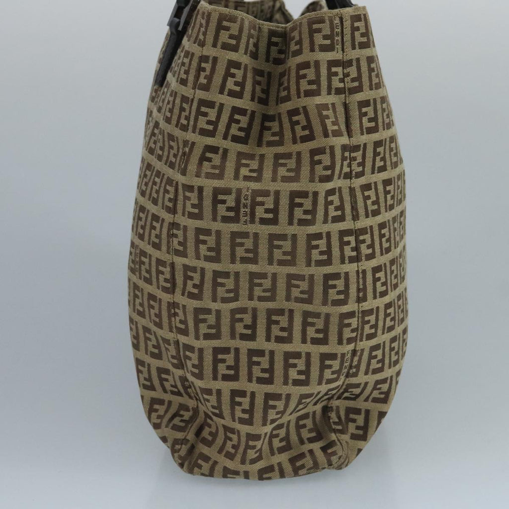 FENDI Zucchino Canvas Tote Bag Beige Brown Silver109192