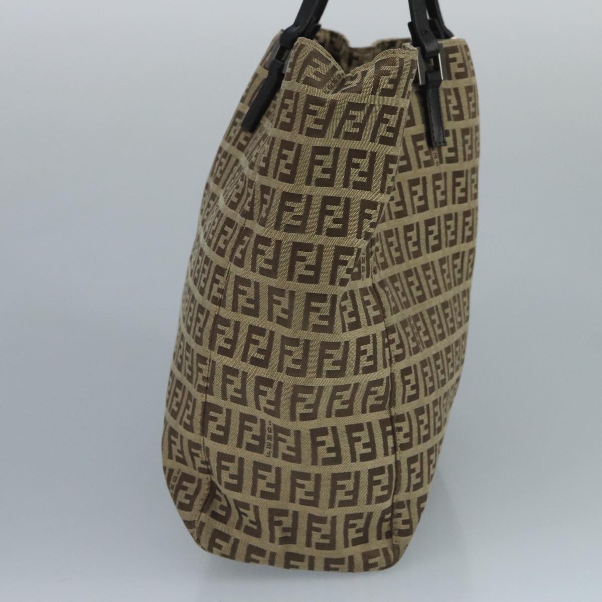 FENDI Zucchino Canvas Tote Bag Beige Brown Silver109192