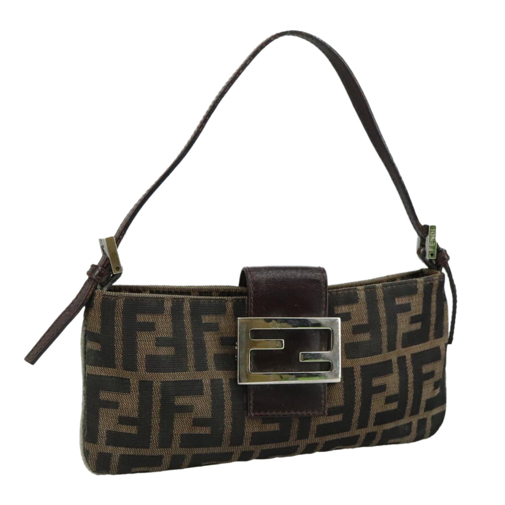 FENDI Zucca Canvas Mamma Baguette Shoulder Bag Brown Black Silver109322