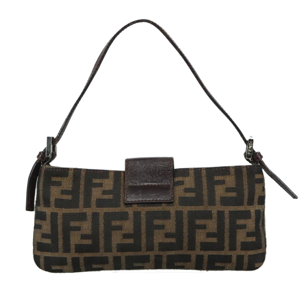 FENDI Zucca Canvas Mamma Baguette Shoulder Bag Brown Black Silver109322