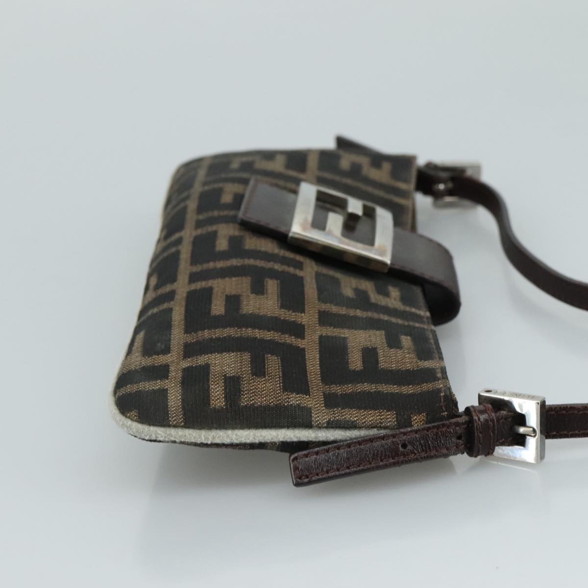 FENDI Zucca Canvas Mamma Baguette Shoulder Bag Brown Black Silver109322