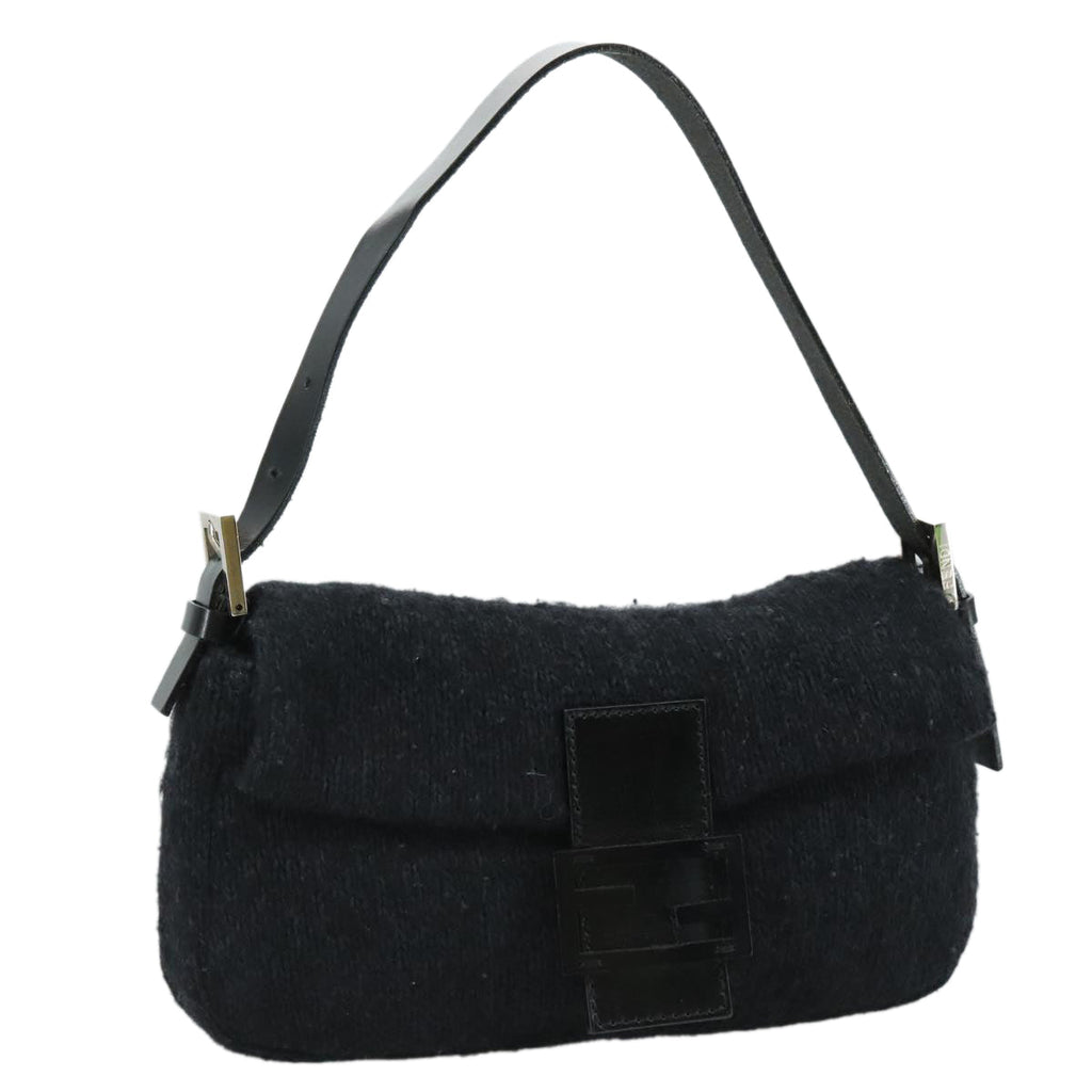FENDI Mamma Baguette Shoulder Bag Wool Black Silver109495