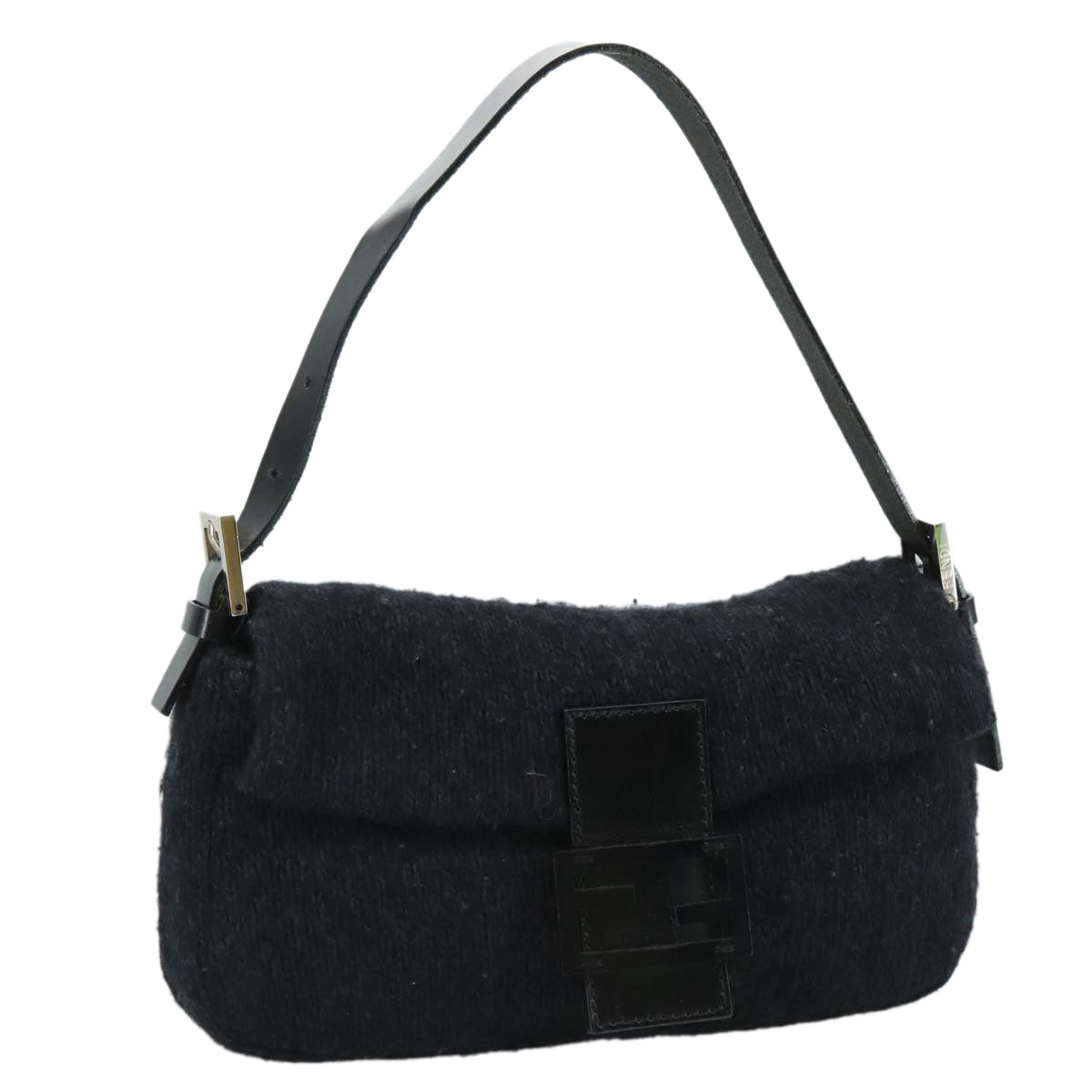 FENDI Mamma Baguette Shoulder Bag Wool Black Silver109495