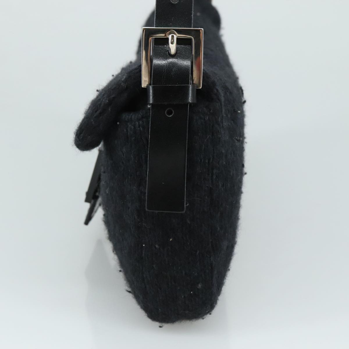 FENDI Mamma Baguette Shoulder Bag Wool Black Silver109495