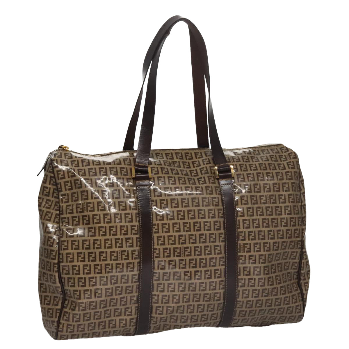 FENDI Zucchino Canvas Boston Bag Gold Beige109630