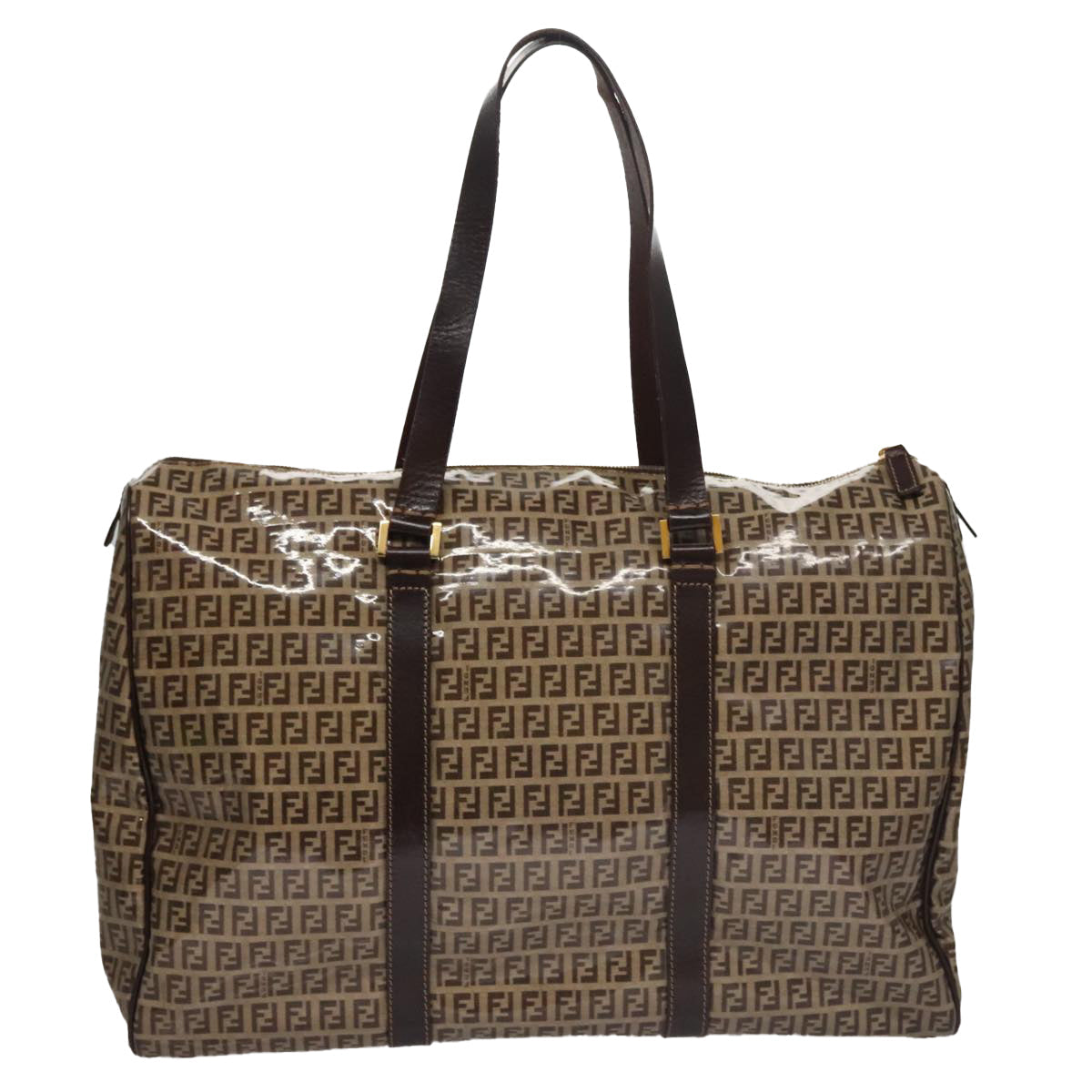 FENDI Zucchino Canvas Boston Bag Gold Beige109630