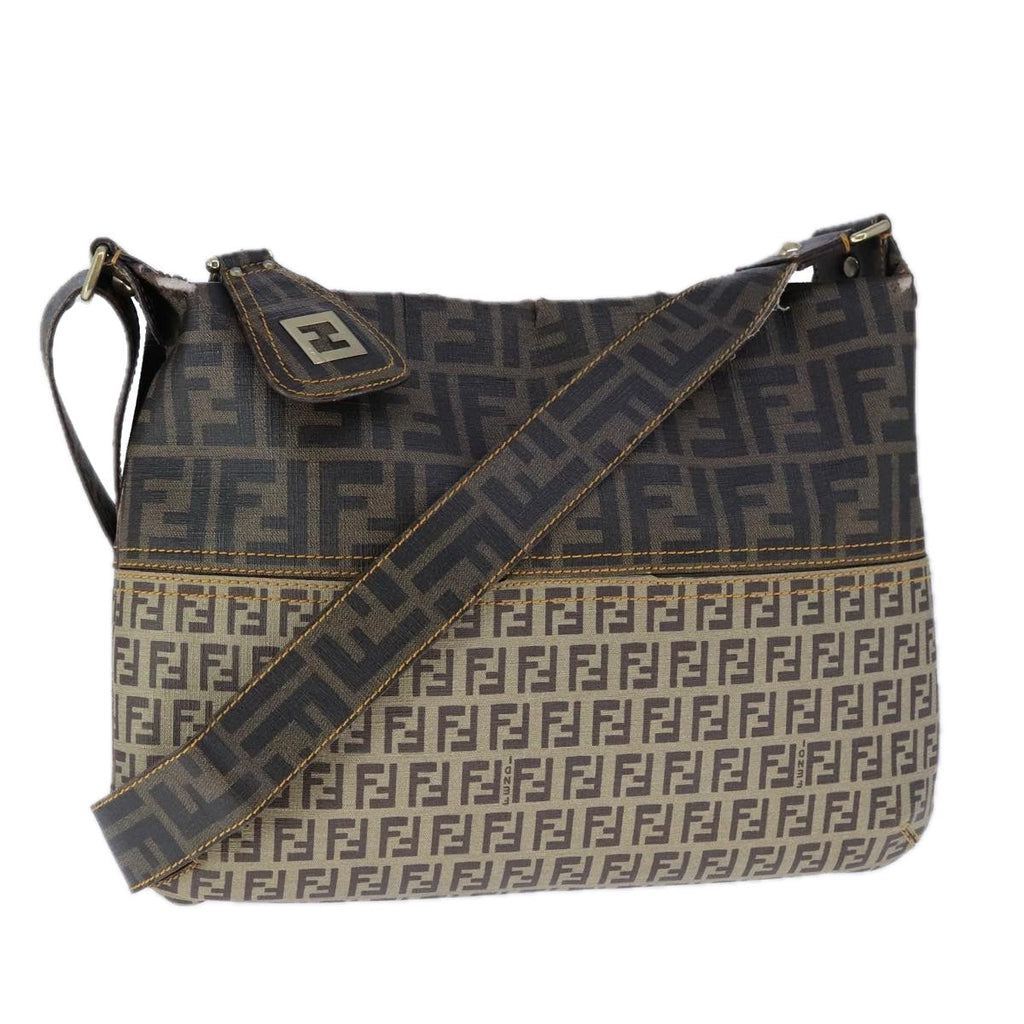 FENDI Zucca Canvas Zucchino Canvas Shoulder Bag Brown Black109820
