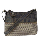 FENDI Zucca Canvas Zucchino Canvas Shoulder Bag Brown Black109820