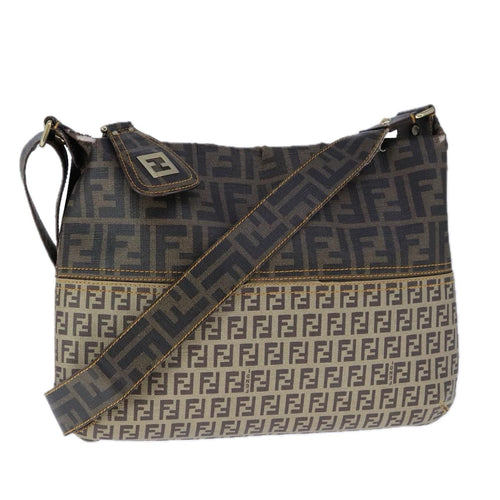 FENDI Zucca Canvas Zucchino Canvas Shoulder Bag Brown Black109820