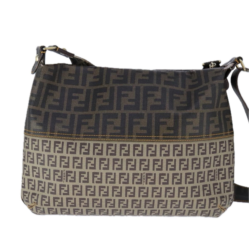 FENDI Zucca Canvas Zucchino Canvas Shoulder Bag Brown Black109820