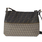 FENDI Zucca Canvas Zucchino Canvas Shoulder Bag Brown Black109820