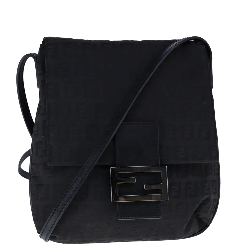 FENDI Zucchino Canvas Mamma Shoulder Bag Black109966