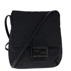 FENDI Zucchino Canvas Mamma Shoulder Bag Black109966