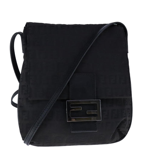FENDI Zucchino Canvas Mamma Shoulder Bag Black109966