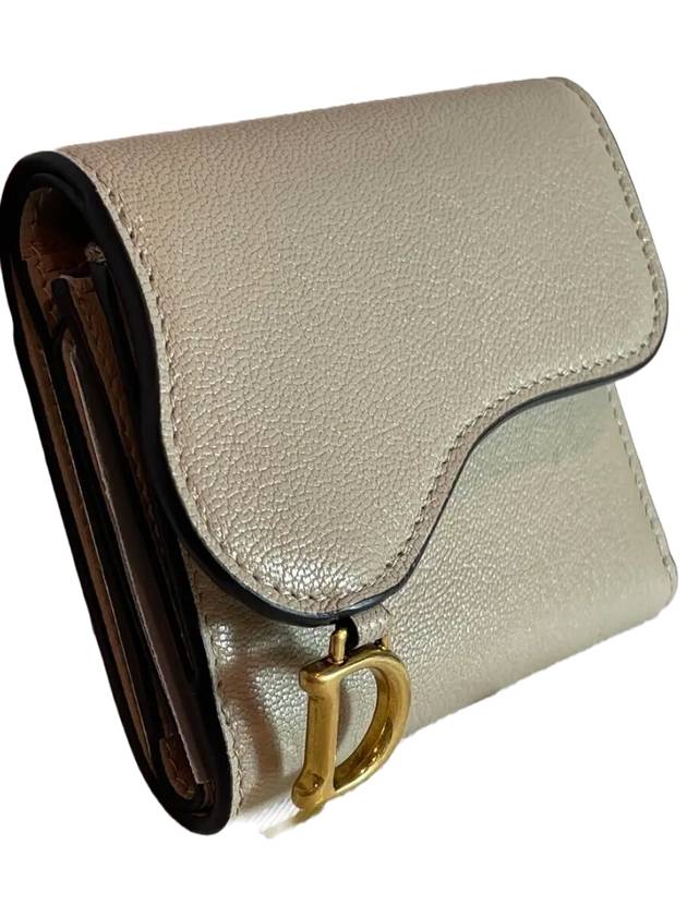 Saddle Lotus Goatskin Half Wallet Sand Dior