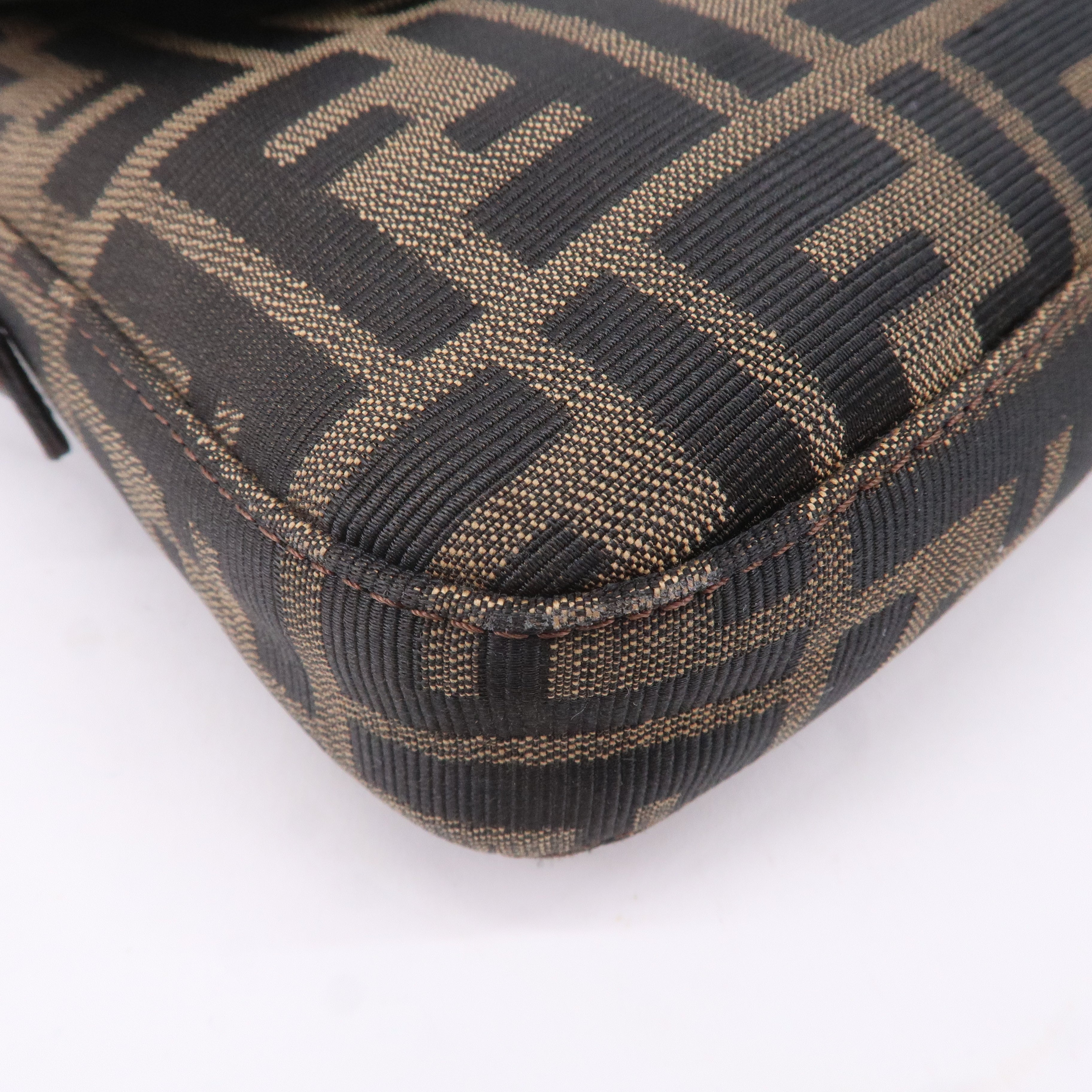 FENDI Mamma Baguette Zucca Canvas Leather Bag Brown 26424