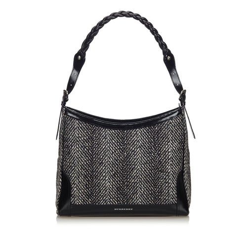 Pre-Loved Burberry Black Wool Fabric Shoulder Bag United Kingdom