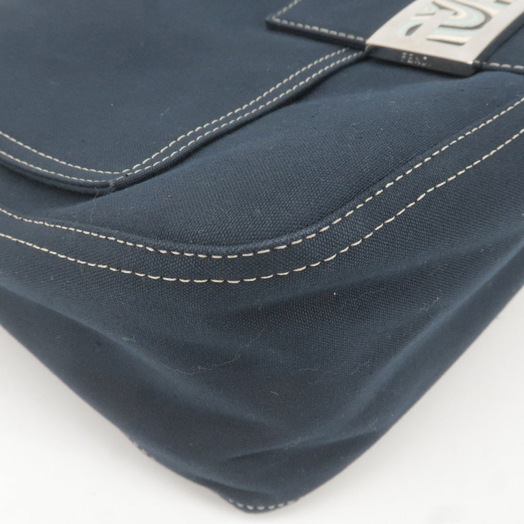 FENDI Mamma Baguette Canvas Leather Shoulder Bag Navy 26325